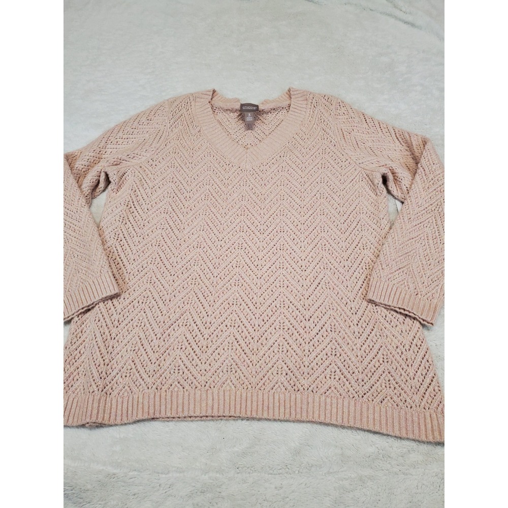 NWT Chico's Soft Pink Metallic Cable Knit Wool Blend Textured Sweater 3 XL